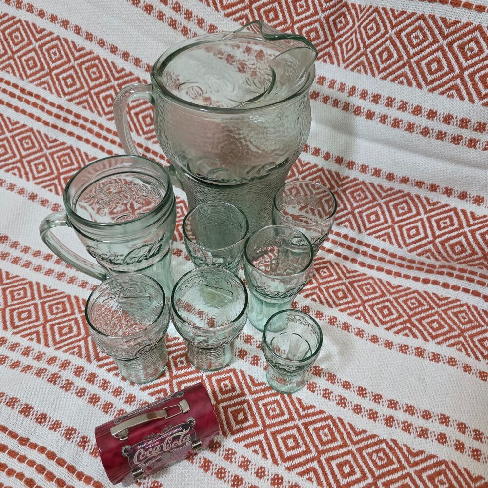 Coca Cola Pitcher and 7 Glasses Vintage